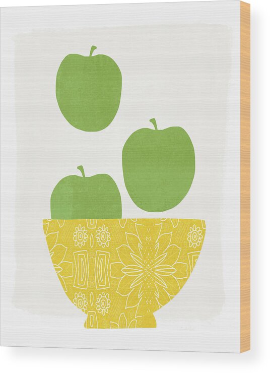 Apples Wood Print featuring the painting Bowl of Green Apples- Art by Linda Woods by Linda Woods