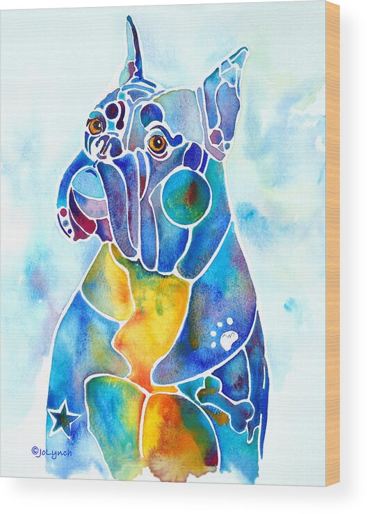 Boxer Dog Breed Wood Print featuring the painting Boxer Dog Breed Blues by Jo Lynch