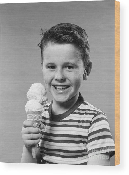1950s Wood Print featuring the photograph Boy With Ice Cream Cone, C.1950s by H. Armstrong Roberts/ClassicStock