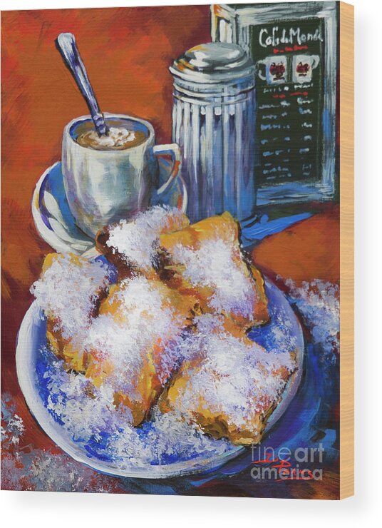 New Orleans Beignets Wood Print featuring the painting Breakfast at Cafe du Monde by Dianne Parks