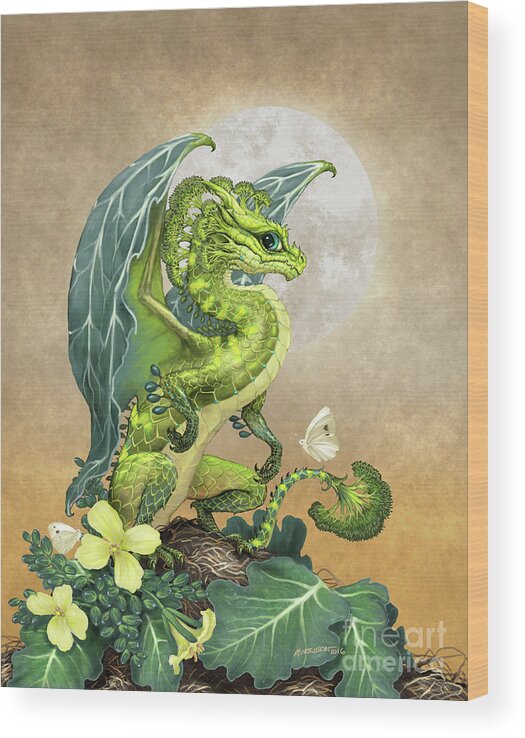 Dragon Wood Print featuring the digital art Broccoli Dragon by Stanley Morrison