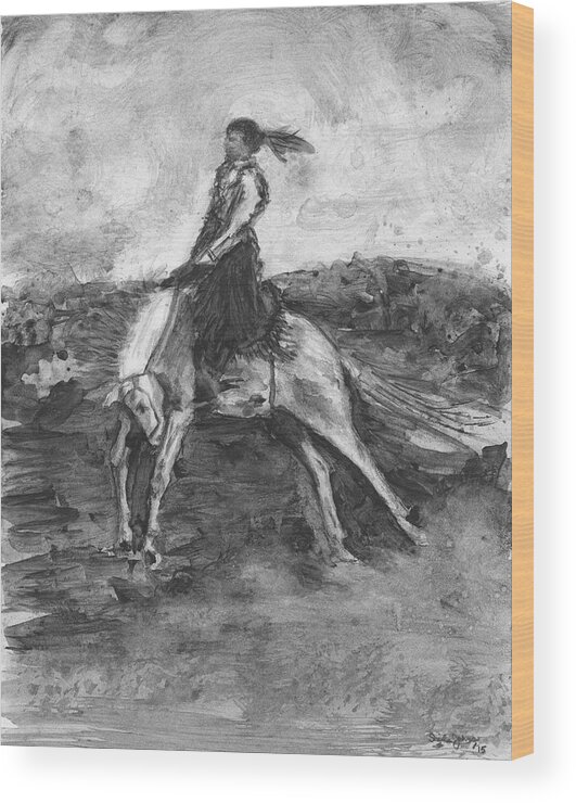 Horse Wood Print featuring the painting Woman Bronc Rider by Sheila Johns