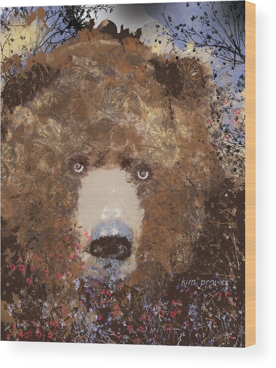 Brown Bear Wood Print featuring the digital art Visionary Bear Final by Kim Prowse