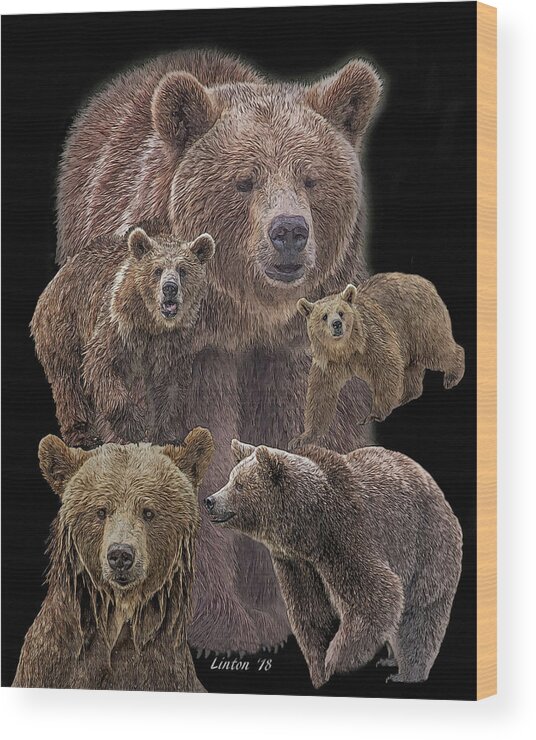 Brown Bears Wood Print featuring the digital art Brown Bears 8 by Larry Linton
