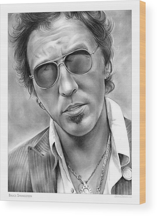 Bruce Springsteen Wood Print featuring the drawing Bruce Springsteen by Greg Joens