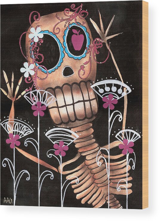 Day Of The Dead Wood Print featuring the painting Buenas by Abril Andrade