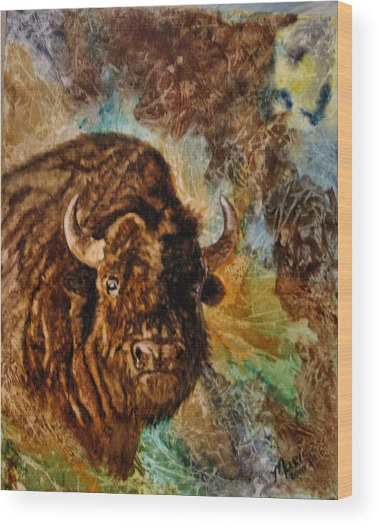Animals Wood Print featuring the painting Buffalo by Maris Sherwood