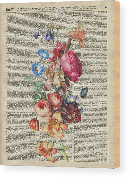 Bouquet Wood Print featuring the painting Bunch of Colorful Flowers by Anna W