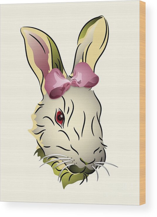 Graphic Animal Wood Print featuring the digital art Bunny Rabbit with a Pink Bow by MM Anderson