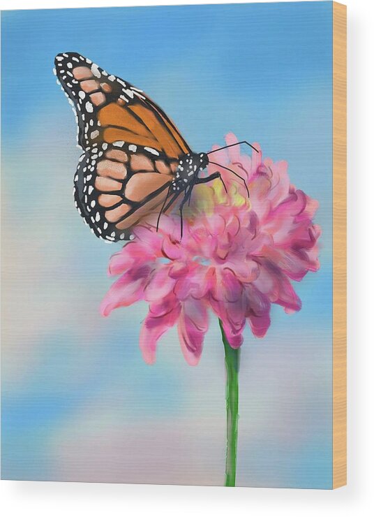Butterfly Wood Print featuring the digital art Butterfly and Blossom by Cynthia Westbrook