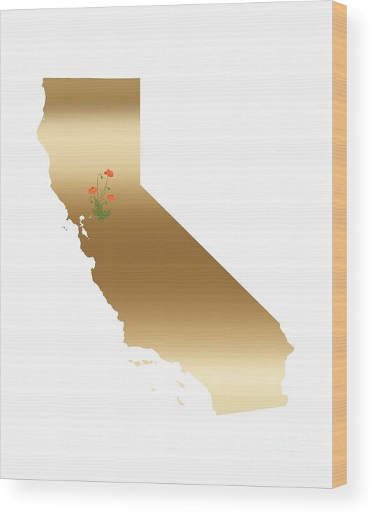 California Wood Print featuring the digital art California Gold with State Flower by Leah McPhail
