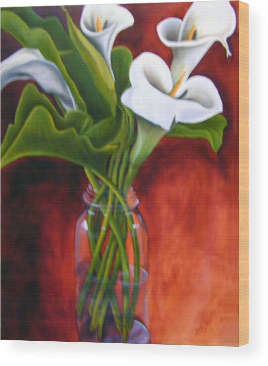 Still Life Flowers Wood Print featuring the painting Calla Lilly on Red by Joyce Snyder