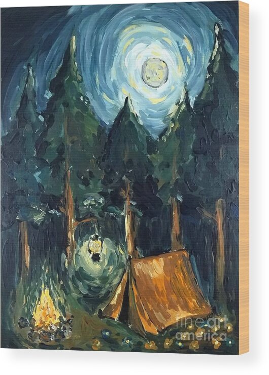 Impressionism Wood Print featuring the painting Camp at Night by Maria Langgle