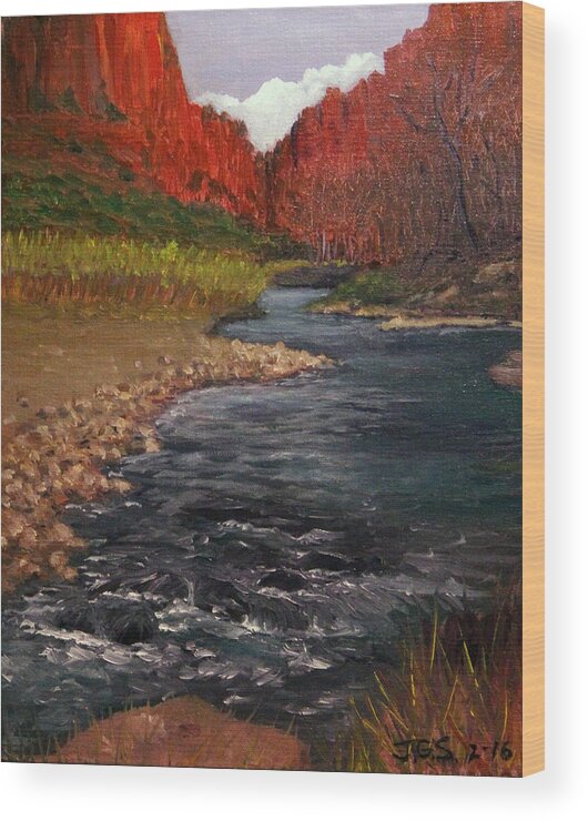 Rivers Wood Print featuring the painting Canyon River by Janet Greer Sammons