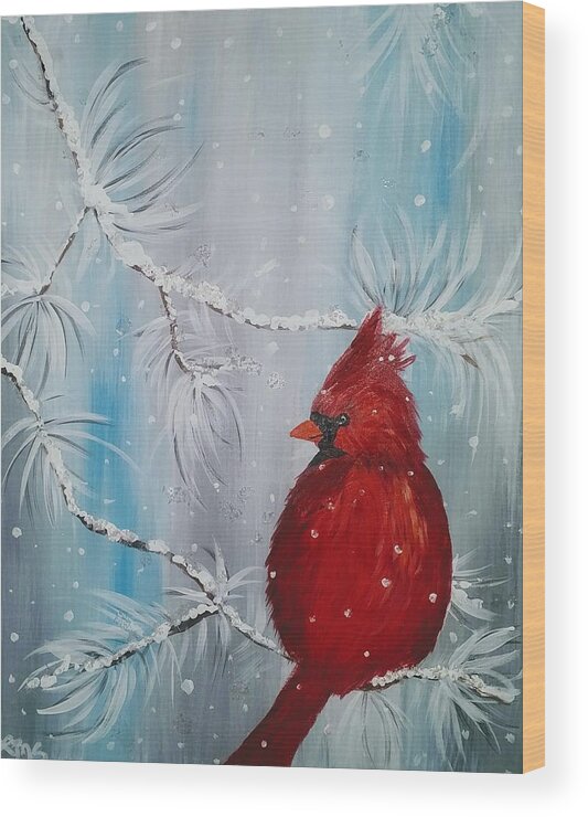 Cardinal Wood Print featuring the painting Cardinal in Winter by Lynne McQueen