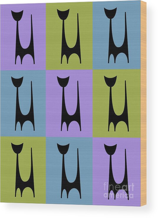 Atomic Cat Wood Print featuring the digital art Cat 1 Purple Green and Blue by Donna Mibus