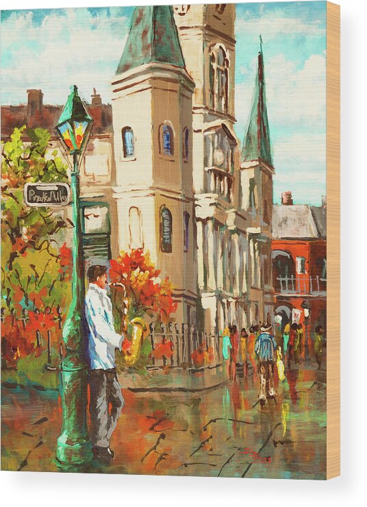 New Orleans Art Wood Print featuring the painting Cathedral Jazz by Dianne Parks