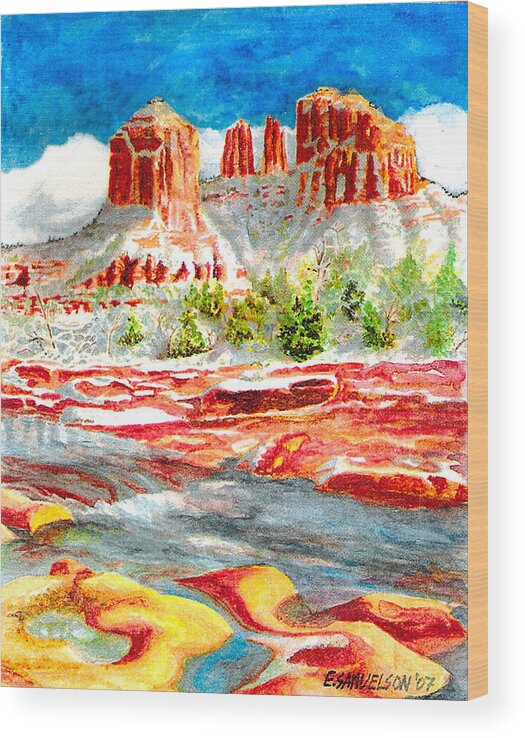 Sedona Wood Print featuring the painting Cathedral Rock Crossing by Eric Samuelson
