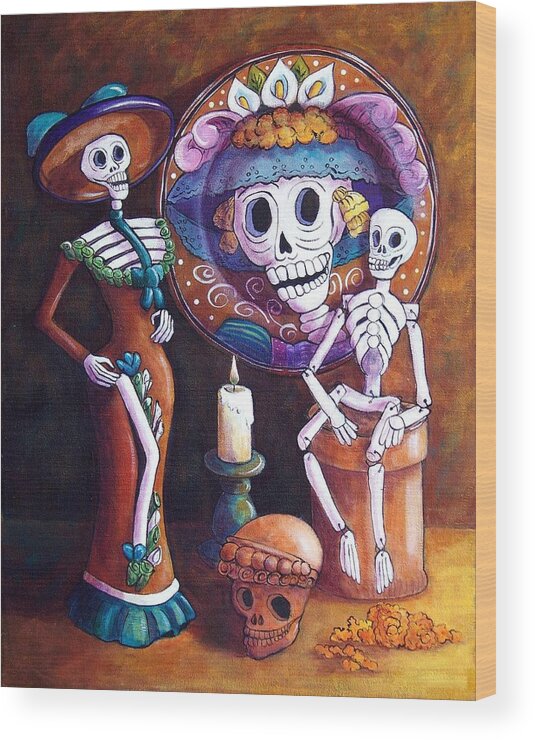 Dia De Los Muertos Wood Print featuring the painting Catrina Group by Candy Mayer
