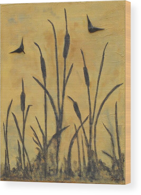 Landscape Wood Print featuring the painting Cattails I by Trish Toro