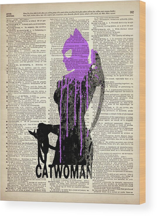Superheroes Wood Print featuring the painting Catwoman by Art Popop