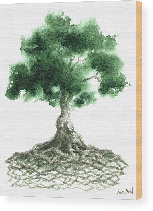Zen Tree Wood Print featuring the painting Celtic Tree Of Life by Sean Seal