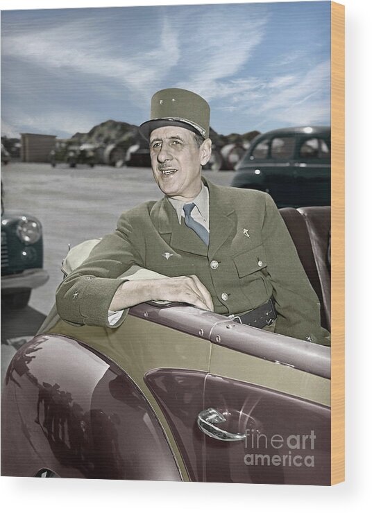 Ww2 Wood Print featuring the photograph Charles de Gaulle of France in New York by Martin Konopacki Restoration
