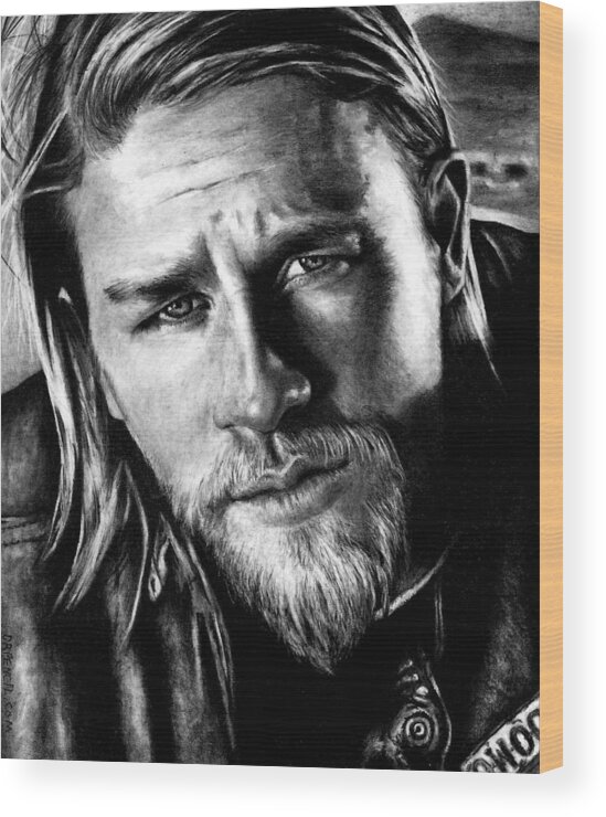 Charlie Hunnam Wood Print featuring the drawing Charlie Hunnam as Jax Teller by Rick Fortson