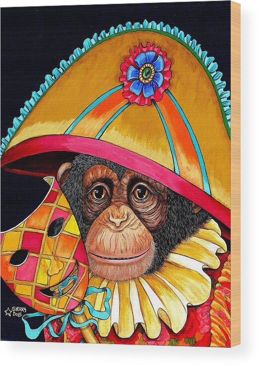 Chimp Wood Print featuring the painting Chauncey by Sherry Dole