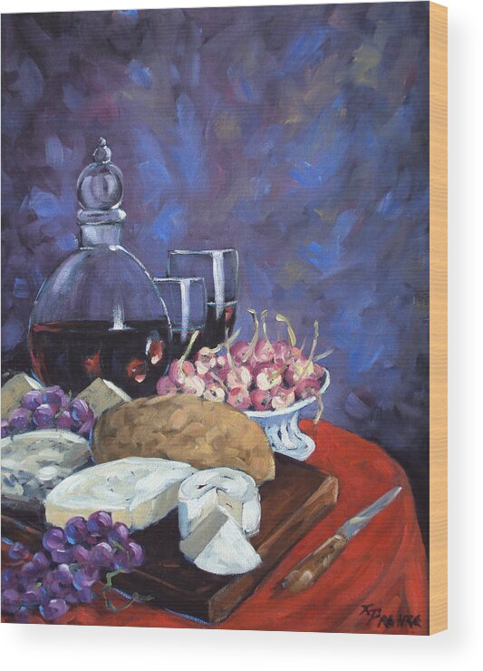 Cheese Wood Print featuring the painting Cheese and Good Wine by Richard T Pranke