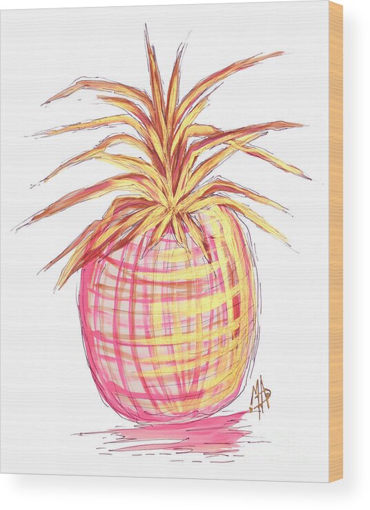 Pineapple Wood Print featuring the painting Chic Pink Metallic Gold Pineapple Fruit Wall Art Aroon Melane 2015 Collection by MADART by Megan Aroon