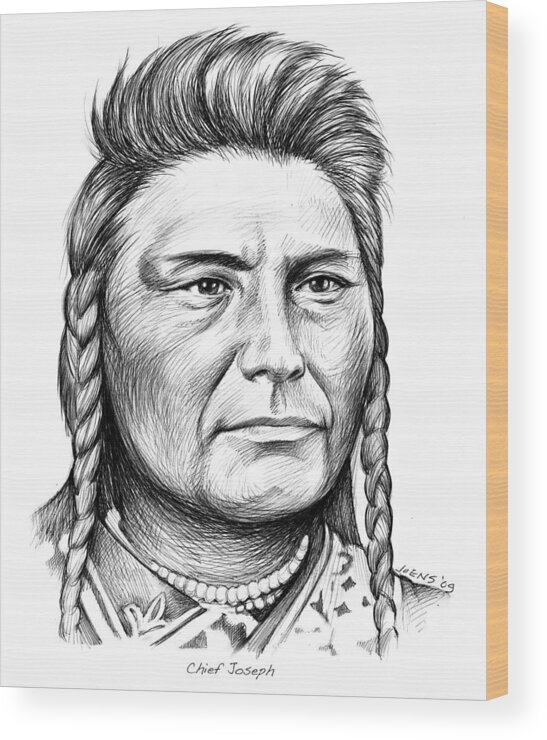 Chief Joseph Wood Print featuring the drawing Chief Joseph by Greg Joens