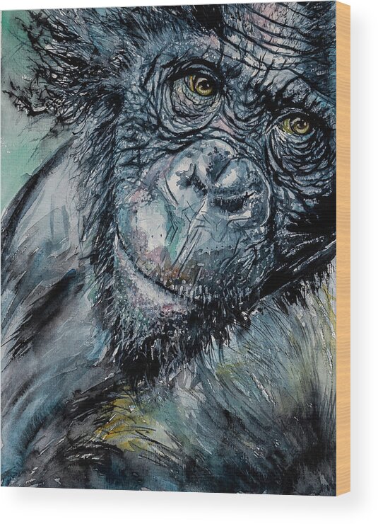 Chimpanzee Wood Print featuring the painting Chimpanzee by Kovacs Anna Brigitta