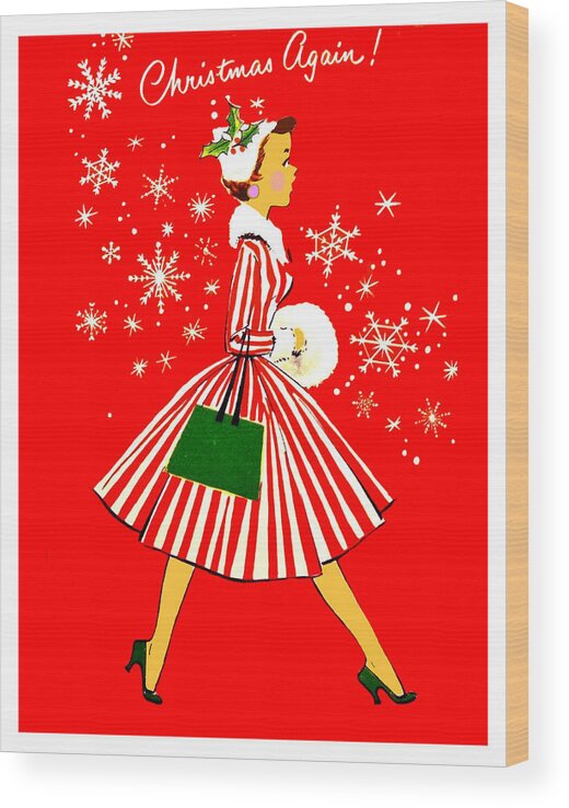 Christmas Shopping Wood Print featuring the mixed media Christmas shopping girl by Long Shot