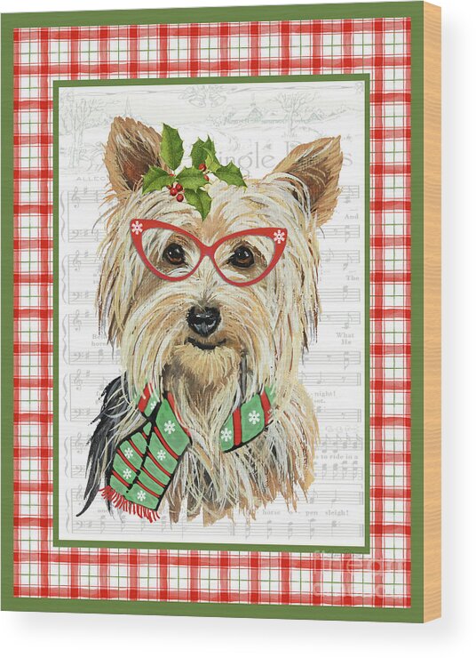 Christmas Wood Print featuring the painting Christmas Song Dogs-D by Jean Plout