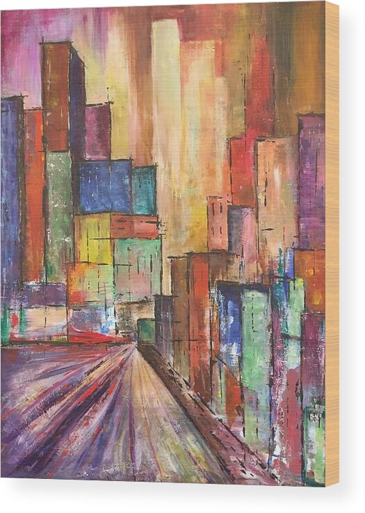 City Scape Wood Print featuring the mixed media Cityscape by Christine Chin-Fook
