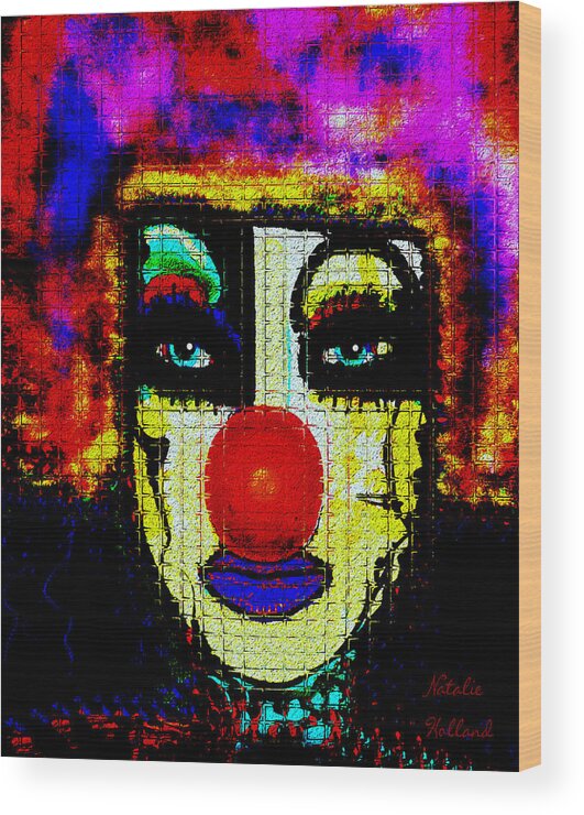 Natalie Holland Art Wood Print featuring the mixed media Clown by Natalie Holland