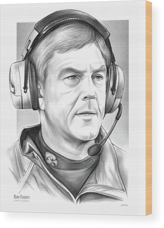 Kirk Ferentz Wood Print featuring the drawing Coach Kirk Ferentz by Greg Joens