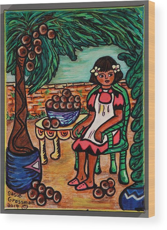 Girl Wood Print featuring the painting Coconut Vendor by Susie Grossman