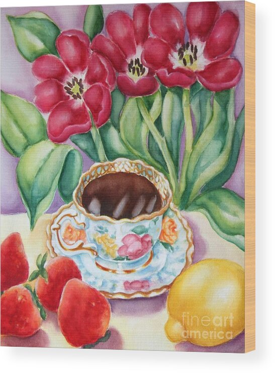 Spring Still Life Wood Print featuring the painting Coffee with Flavour by Inese Poga