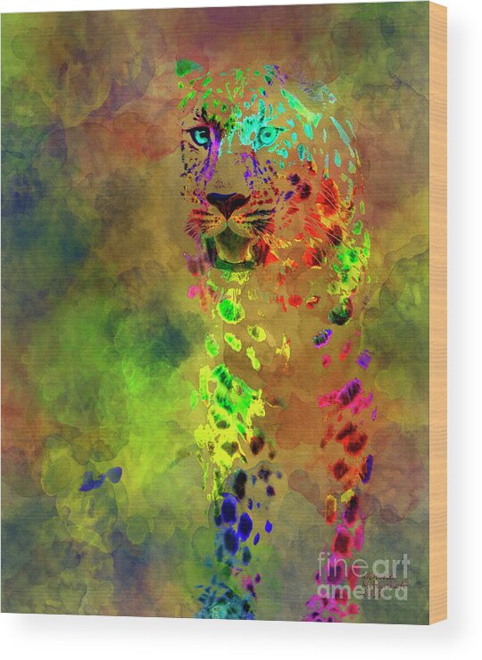 Colored Leopard Wood Print featuring the mixed media Colored Leopard by David Millenheft