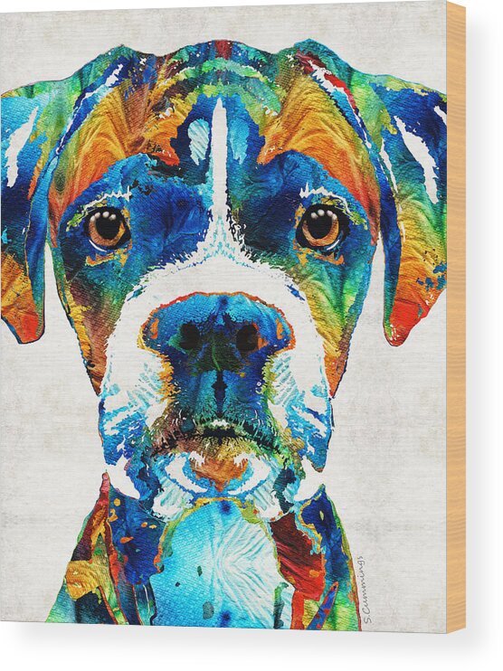 Boxer Wood Print featuring the painting Colorful Boxer Dog Art By Sharon Cummings by Sharon Cummings