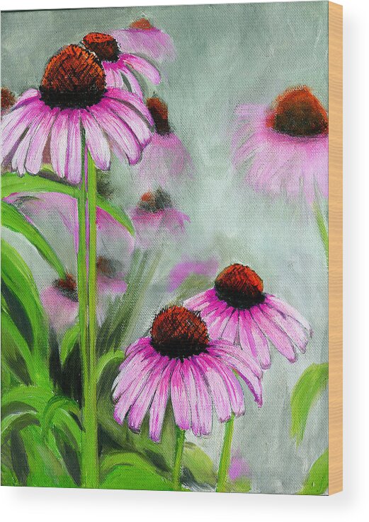 Coneflower Wood Print featuring the painting Coneflowers In The Mist by Debbie Brown