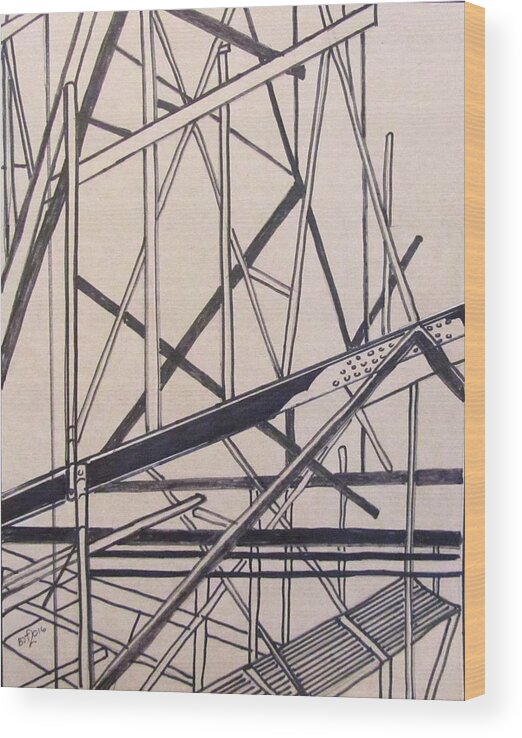 Building Wood Print featuring the drawing Construction Zone by Barbara O'Toole