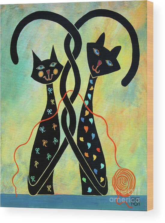 Black Cat Art Wood Print featuring the painting Controlled Chaos by Barbara Rush
