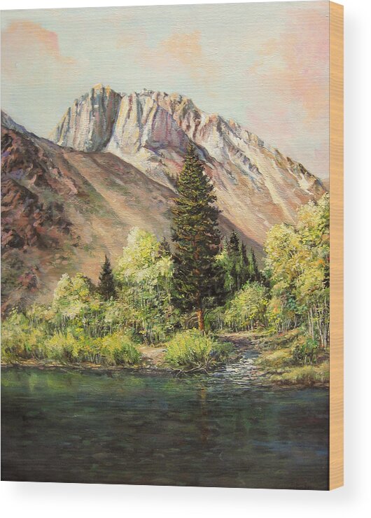 Nature Wood Print featuring the painting Convict Lake in May by Donna Tucker