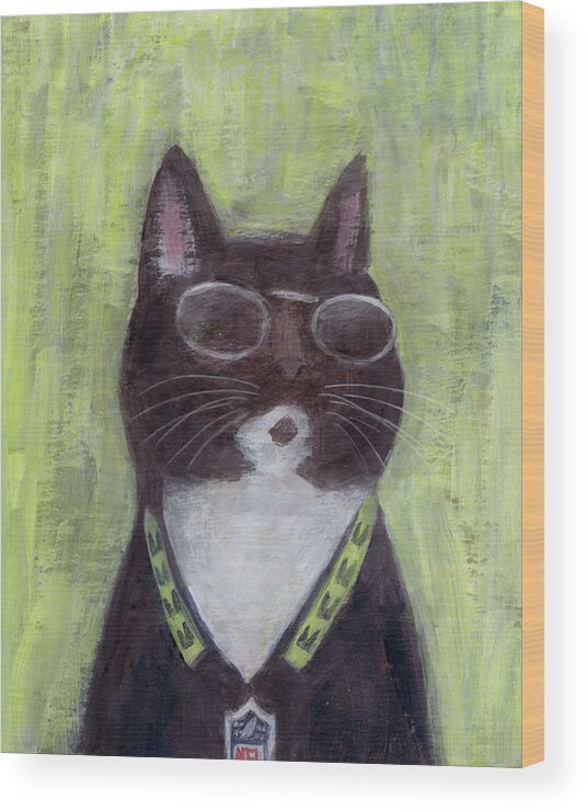 Cool Cat Wood Print featuring the painting Cool Cat #1 by Kazumi Whitemoon