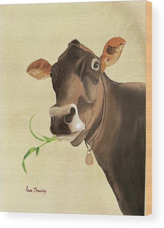 Cow Wood Print featuring the painting Corneila by Anne Beverley-Stamps