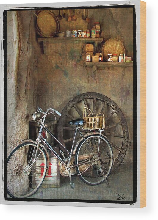 Old Bike Wood Print featuring the photograph Corner of the Shop by Peggy Dietz