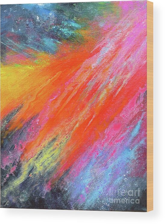 Fantasies In Space - Series Of Abstract Acrylic Painting. Title: Cosmic Soiree De Colores Wood Print featuring the painting Cosmic Soiree de Colores - Abstract Painting by Robert Birkenes